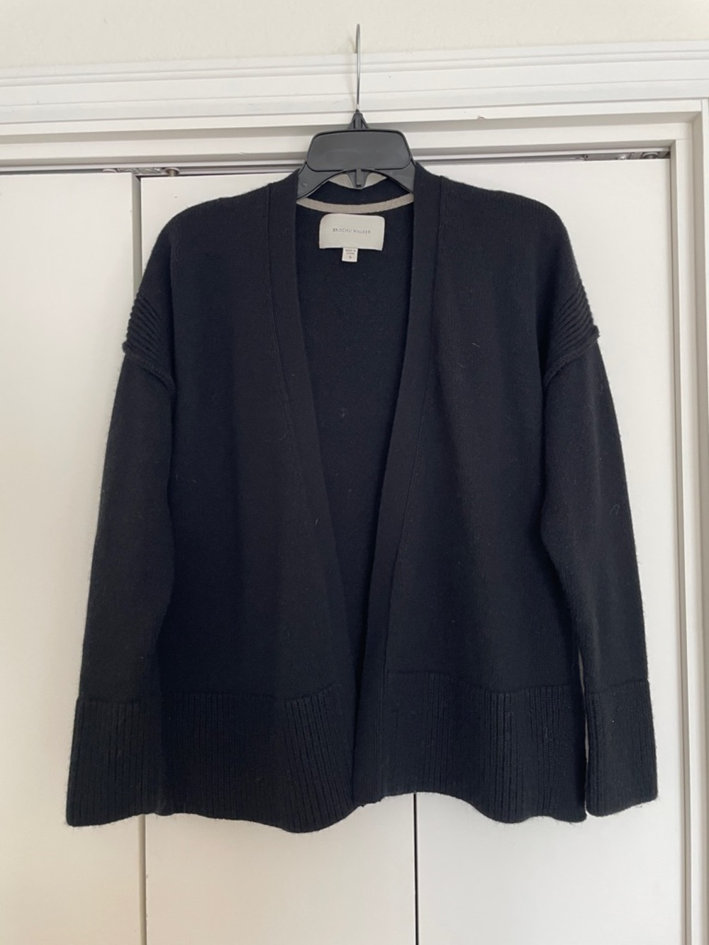 Brochu Walker Black Open Front Cardigan Wool Cashmere Blend